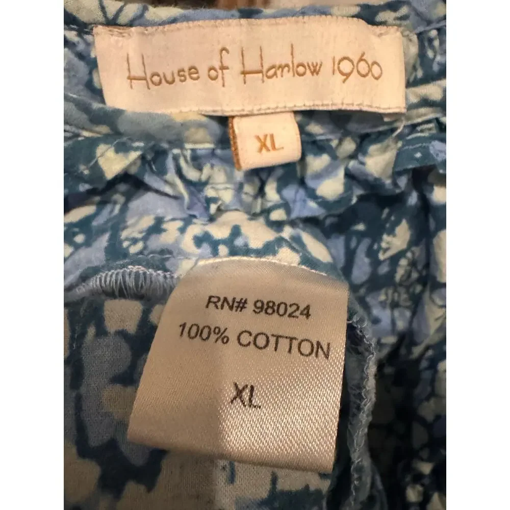 House of Harlow 1960 Blue Cotton Puff Sleeve cottagecore boho Mini Dress XL